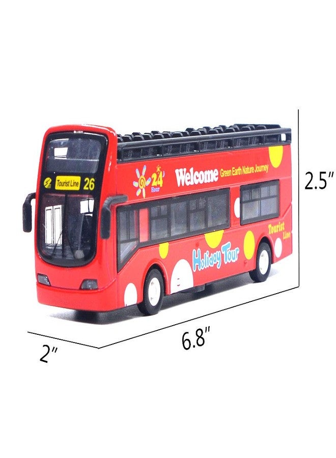 Ailejia City Bus Sightseeing Double Decker Bus Model Open Top Pull Back Toy Die Cast Pull Back Vehicles Mini Model Car Lights and Music (Red) - Image 2